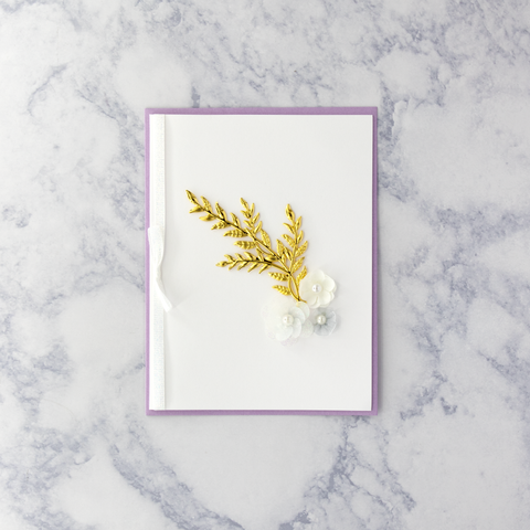 White Flowers With Gold Leaves Blank Card