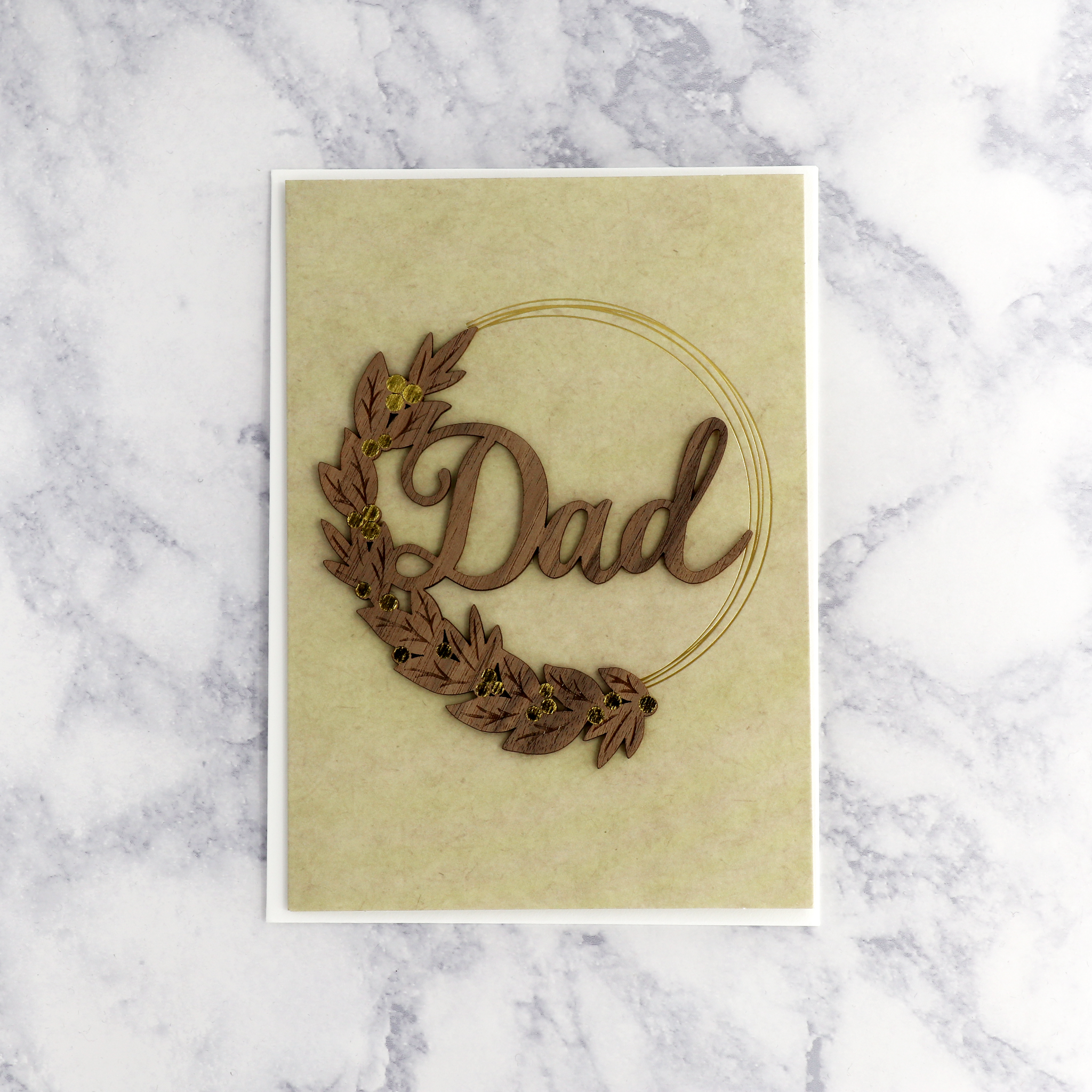 Laser-Cut Wood Foliage Wreath Birthday Card (Dad)