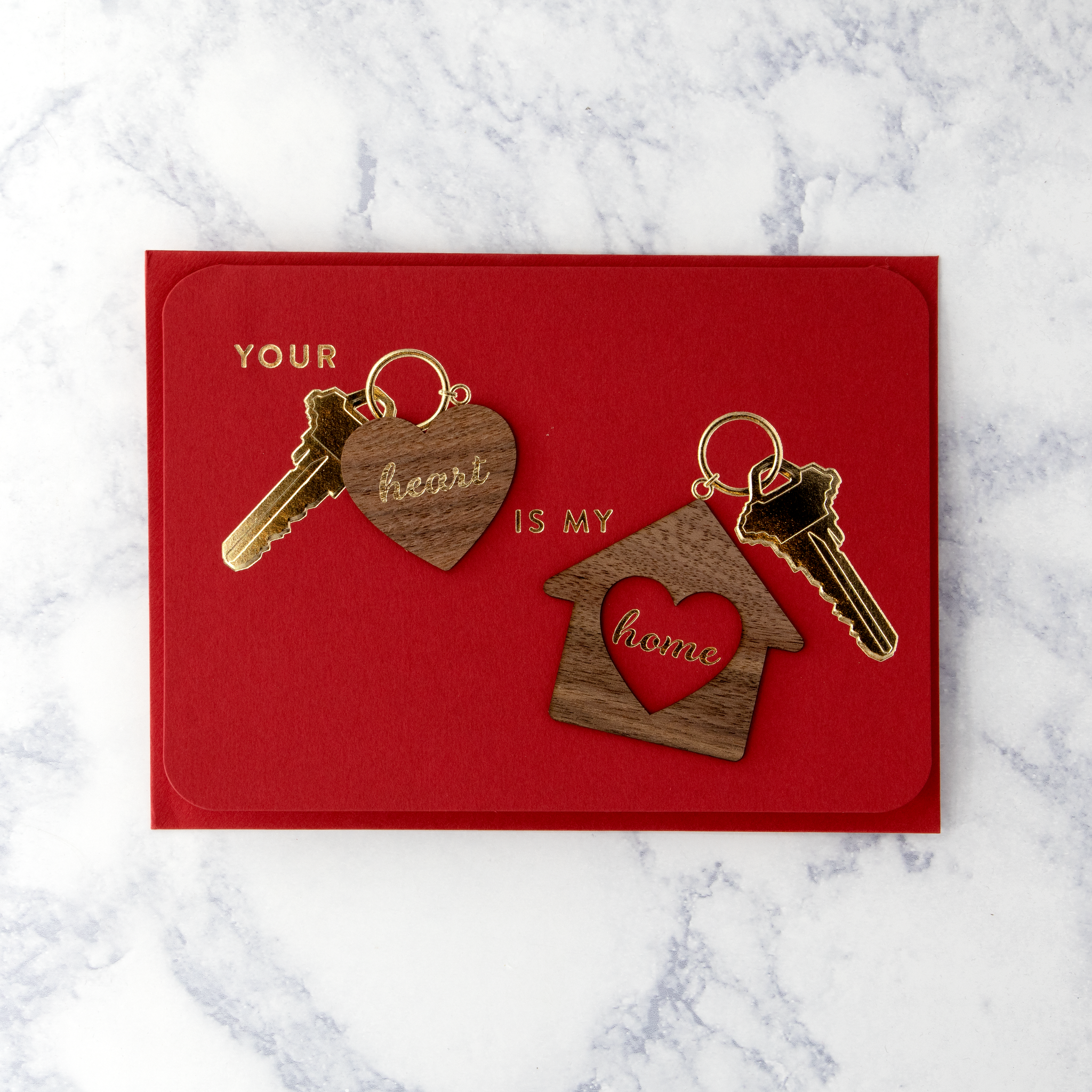 Wooden Heart Keychain Valentine’s Day Card