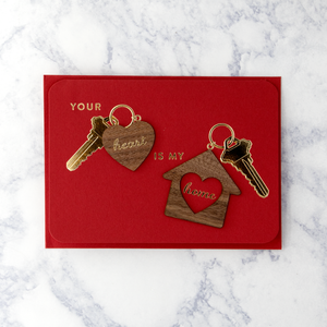 Wooden Heart Keychain Valentine’s Day Card