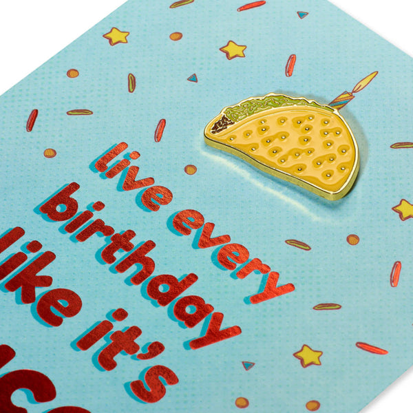 Wearable Taco Pin Birthday Card