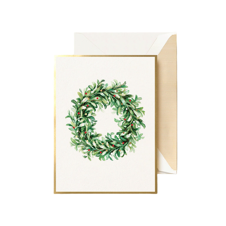 Personalized Mistletoe Wreath Holiday Cards (Flat Print)