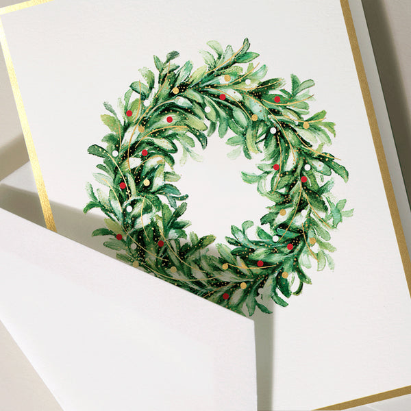 Personalized Mistletoe Wreath Holiday Cards (Flat Print)