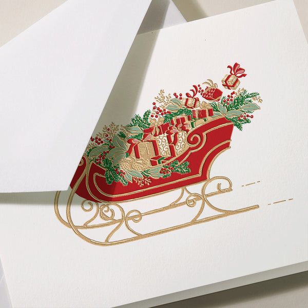 Hand Engraved Santa's Sleigh Christmas Boxed Notes (Set of 10)