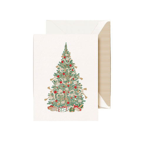 Personalized Hand Engraved Gold Tassel Christmas Tree Holiday Cards (Thermography)