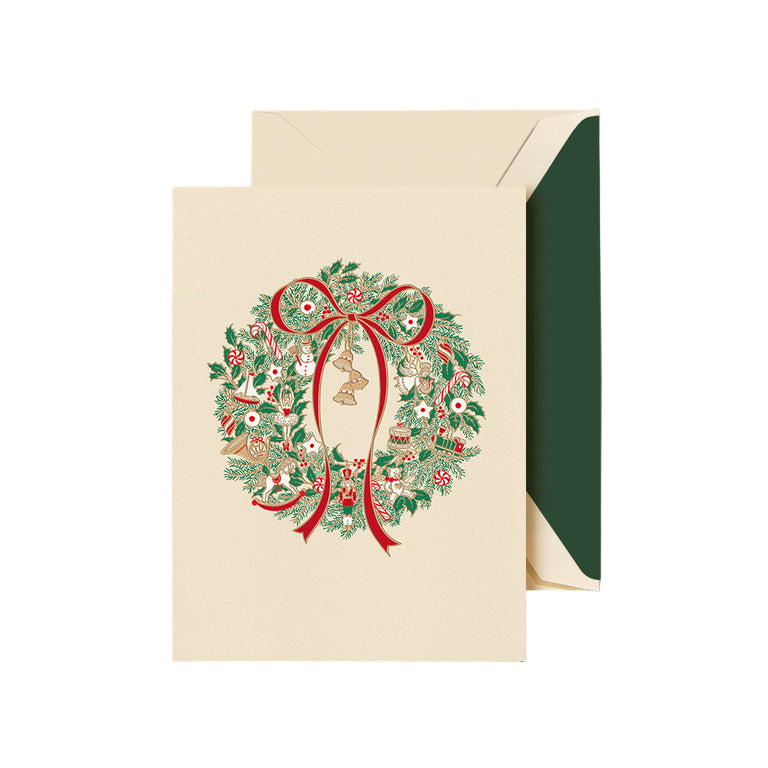 Personalized Christmas Morning Wreath Holiday Cards (Thermography)