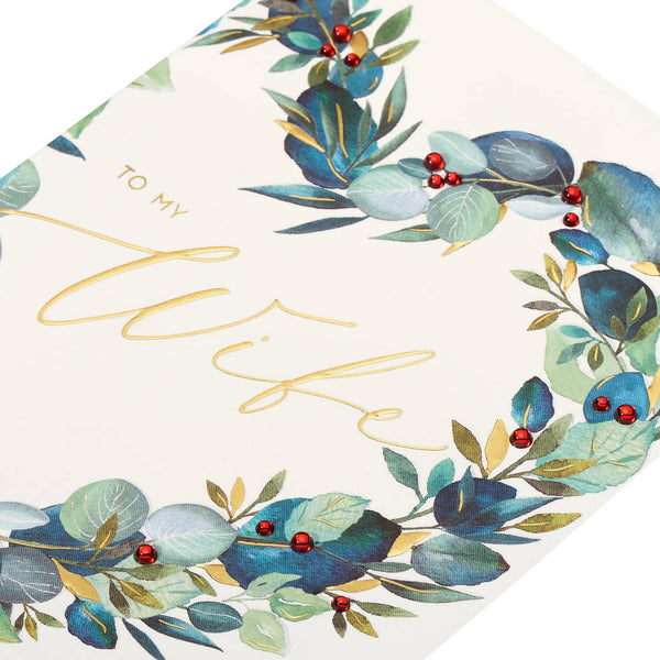 Embossed Greenery & Berries Heart Holiday Card (Wife)