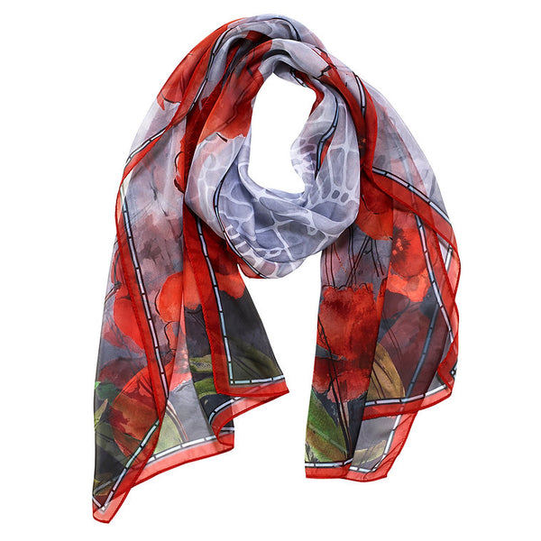 Stained Glass Red Poppies Sheer Scarf