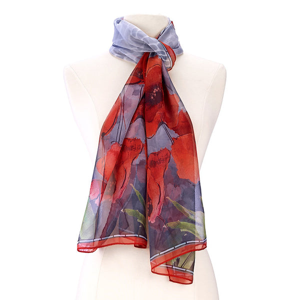Stained Glass Red Poppies Sheer Scarf