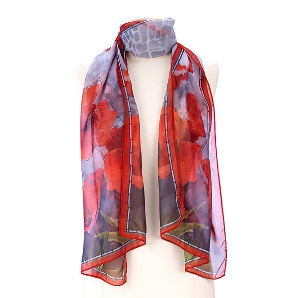 Stained Glass Red Poppies Sheer Scarf