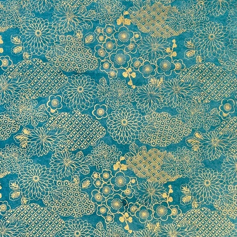 Handmade Japanese Garden Gold & Teal Flat Wrap