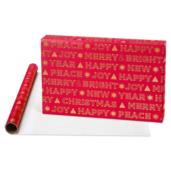 Red & Gold Text Christmas Roll Wrap