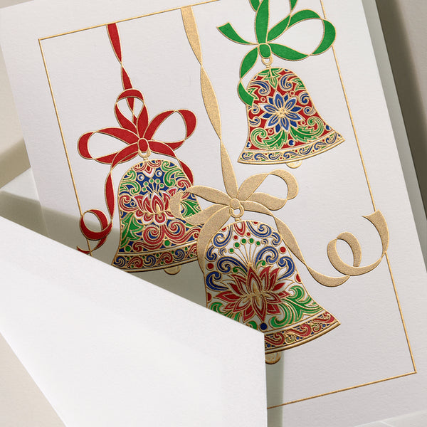 Hand Engraved Elegant Bells Holiday Boxed Cards (Set of 10)
