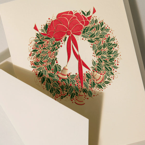 Hand Engraved Holly Wreath With Bells Holiday Boxed Notes (Set of 10)
