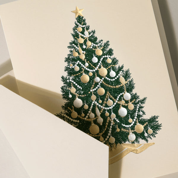 Hand Engraved Tree With Ornaments Christmas Boxed Cards (Set of 10)