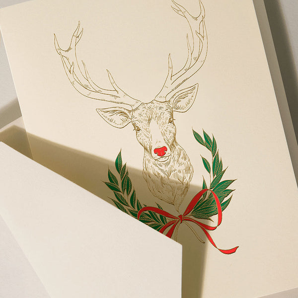 Hand Engraved Decorated Reindeer Holiday Boxed Cards (Set of 10)