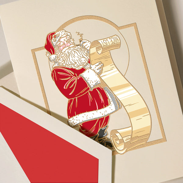 Hand Engraved Santa With List Christmas Boxed Notes (Set of 10)