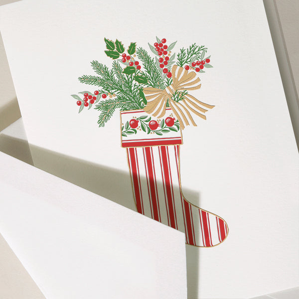 Hand Engraved Striped Stocking Holiday Boxed Notes (Set of 10)