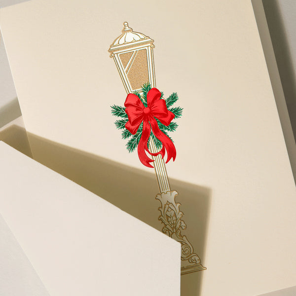 Hand Engraved Village Street Lamp Christmas Boxed Notes (Set of 10)