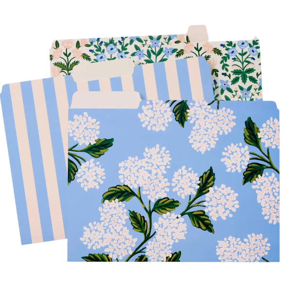 Blue Hydrangea Assorted File Folders (Set of 6)