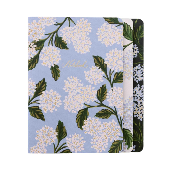 Blue Hydrangea Stitched Ruled Notebooks (Set of 3)