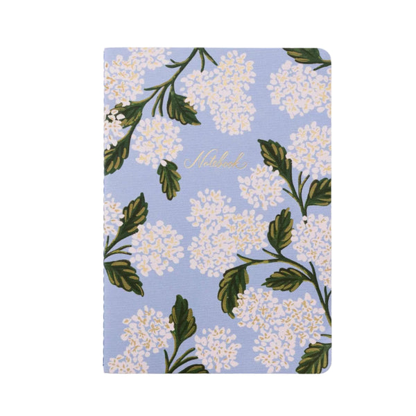 Blue Hydrangea Stitched Ruled Notebooks (Set of 3)