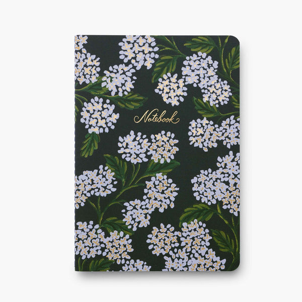 Blue Hydrangea Stitched Ruled Notebooks (Set of 3)