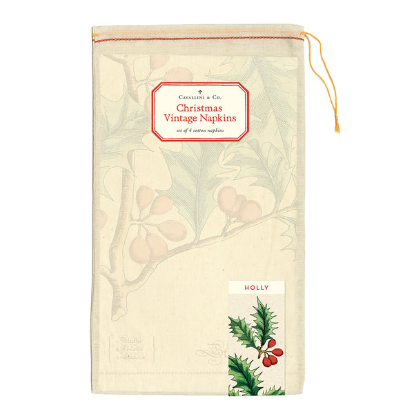 Vintage Holly Christmas Napkins (Set of 4)