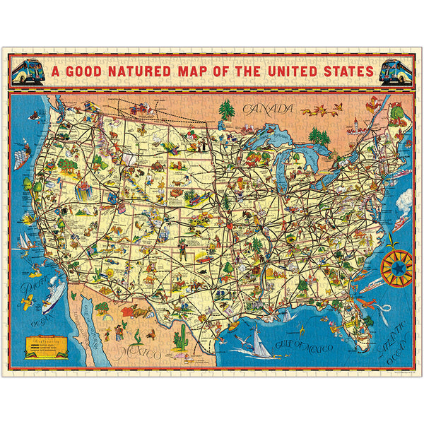 Vintage USA Map Puzzle Set (Set of 1000)