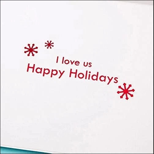 Handmade Two Felt Penguins and Snowflakes Romantic Holiday Card