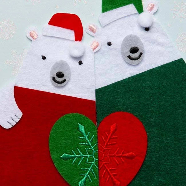 Handmade Polar Bears In Sweaters Romantic Holiday Card