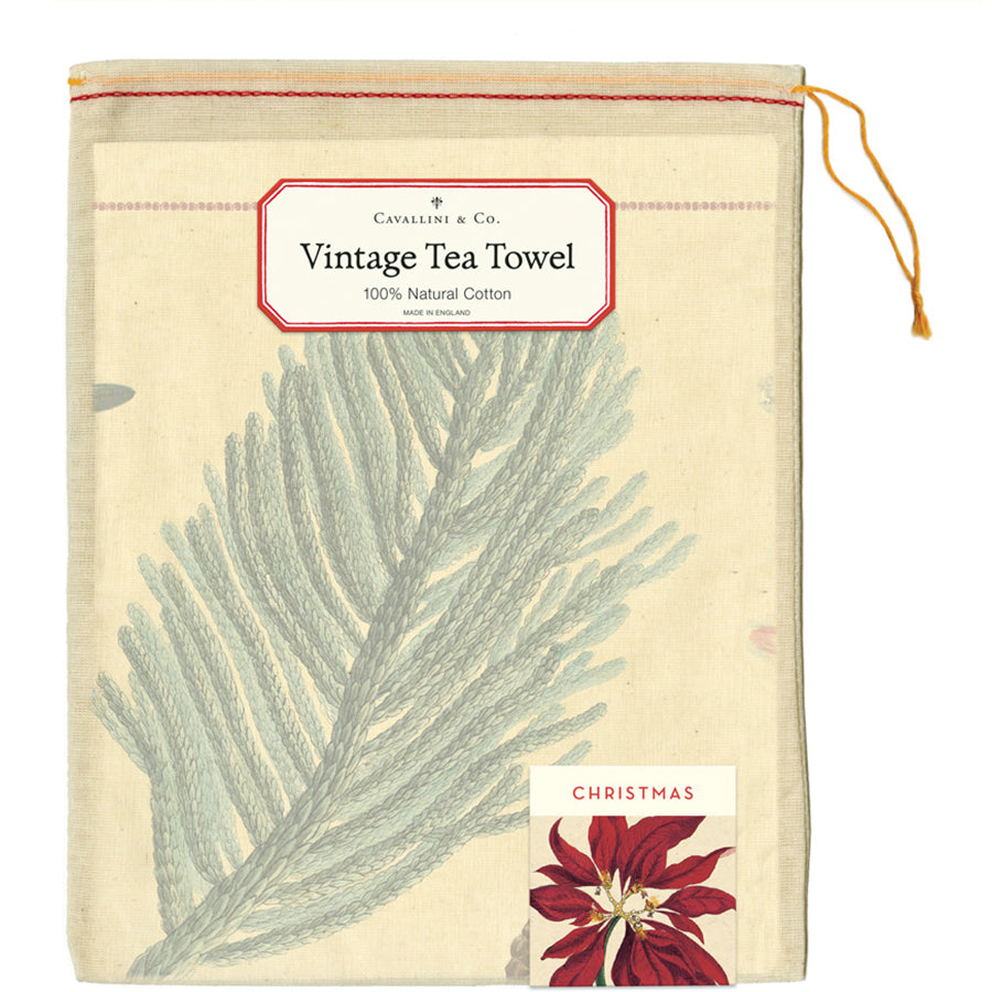 Vintage Botanica Poinsettia Christmas Tea Towel - Thumbnail 3