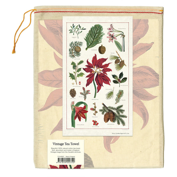 Vintage Botanica Poinsettia Christmas Tea Towel