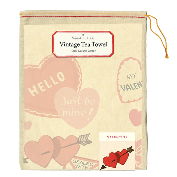 Vintage Hearts Valentine's Day Tea Towel
