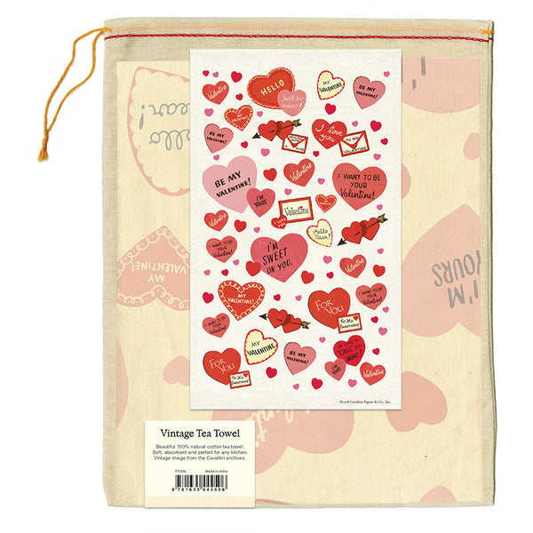 Vintage Hearts Valentine's Day Tea Towel