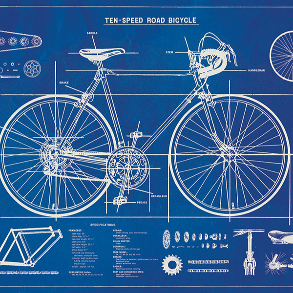 Bicycle Blueprint Flat Wrap