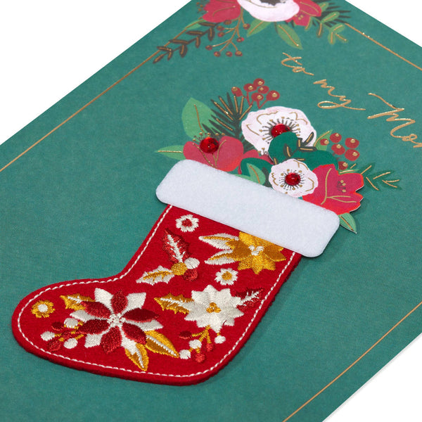 Embroidered Stocking Christmas Card (Mom)