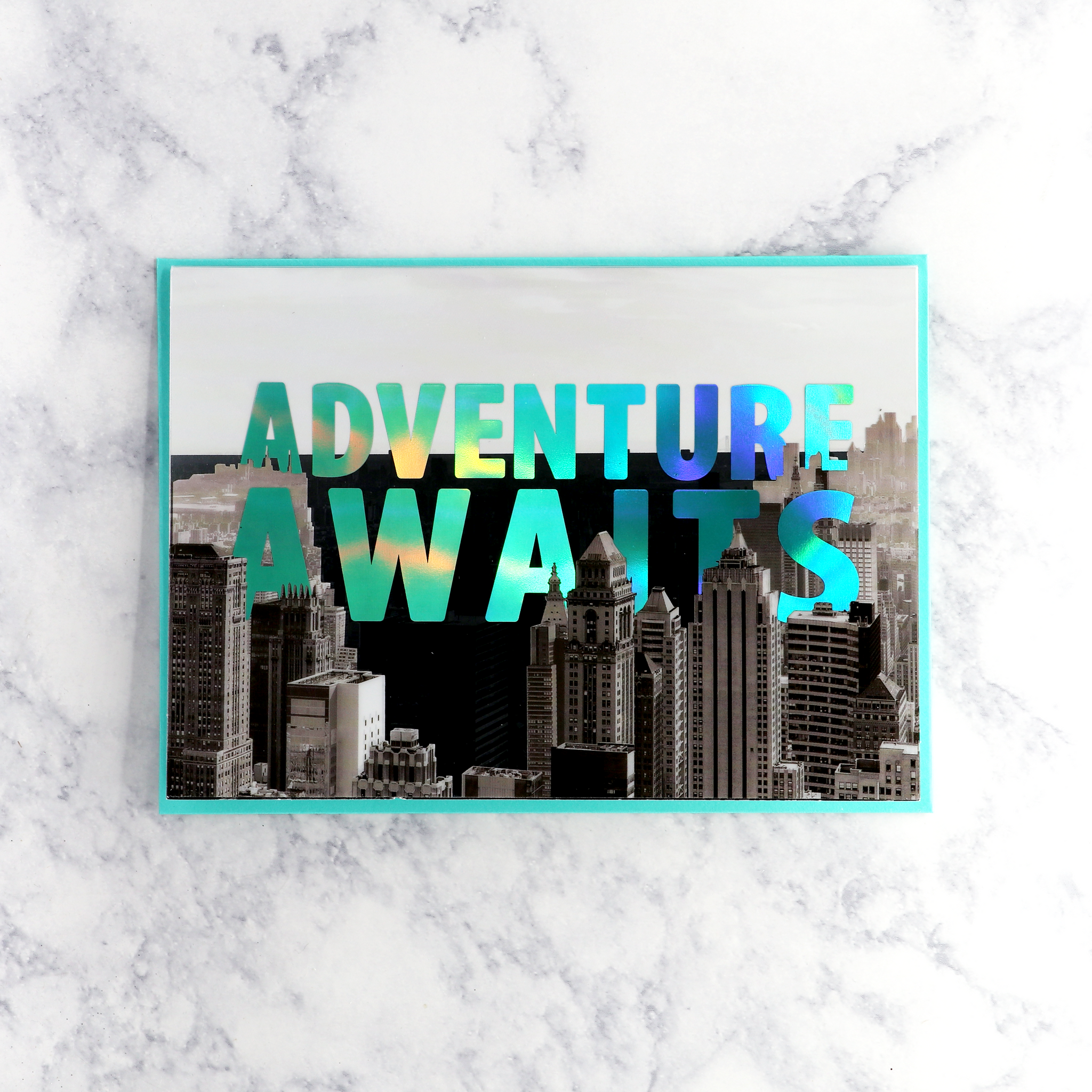 "Adventure Awaits" City Skyline Graduation Card