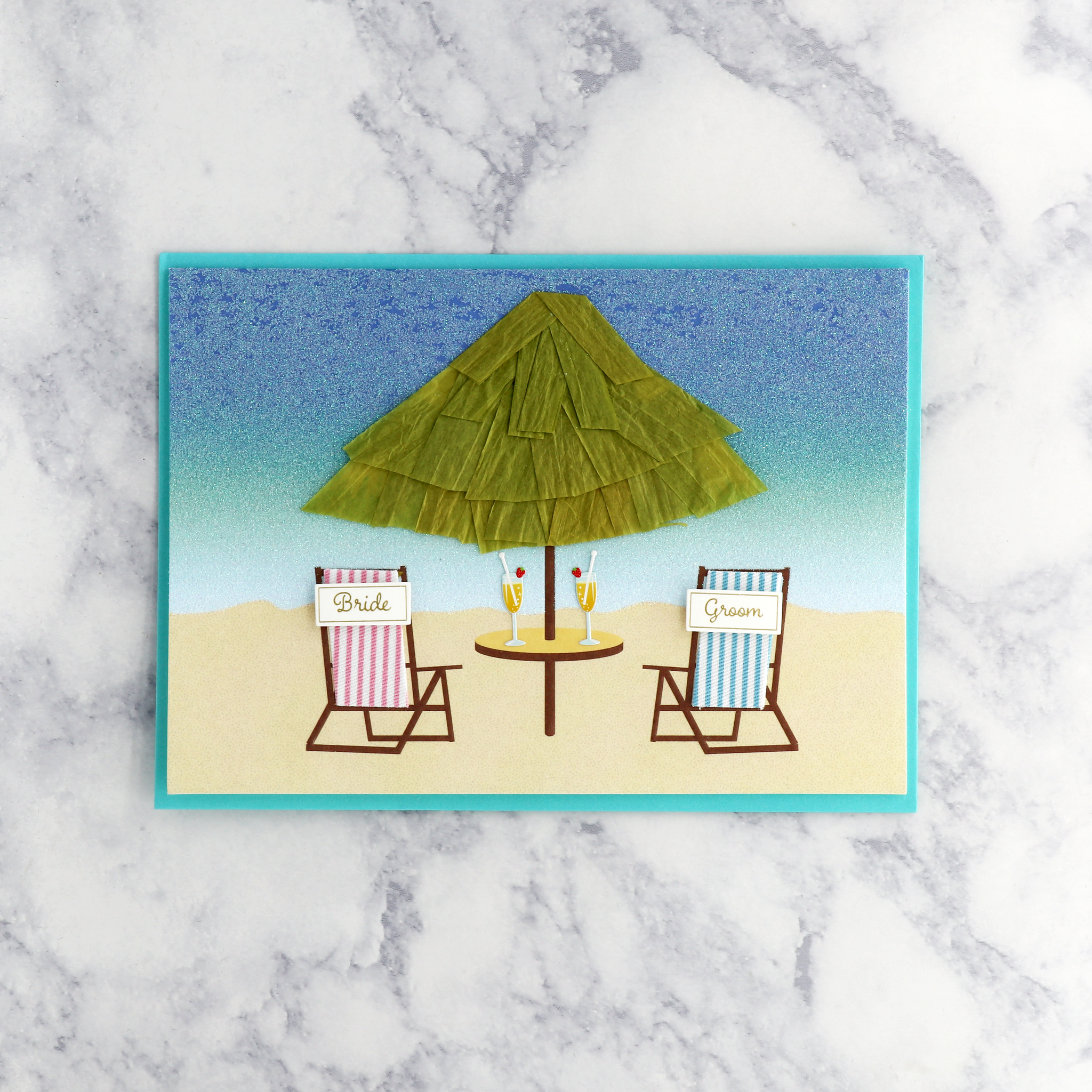 Bride & Groom Beach Chairs Wedding Card