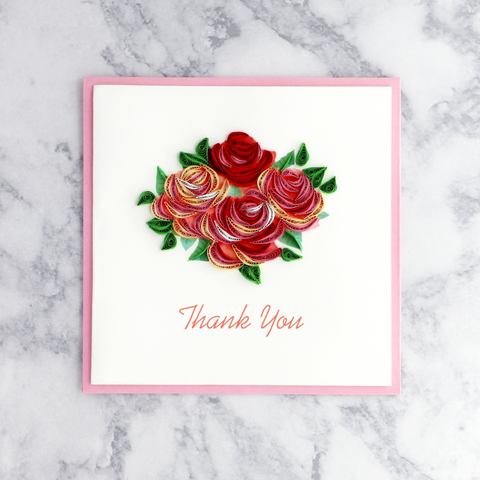 Bunch of Pink Roses Quilling Thank You Card