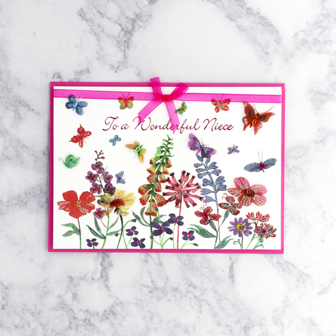 Flowers & Butterflies Birthday Card (For Niece)