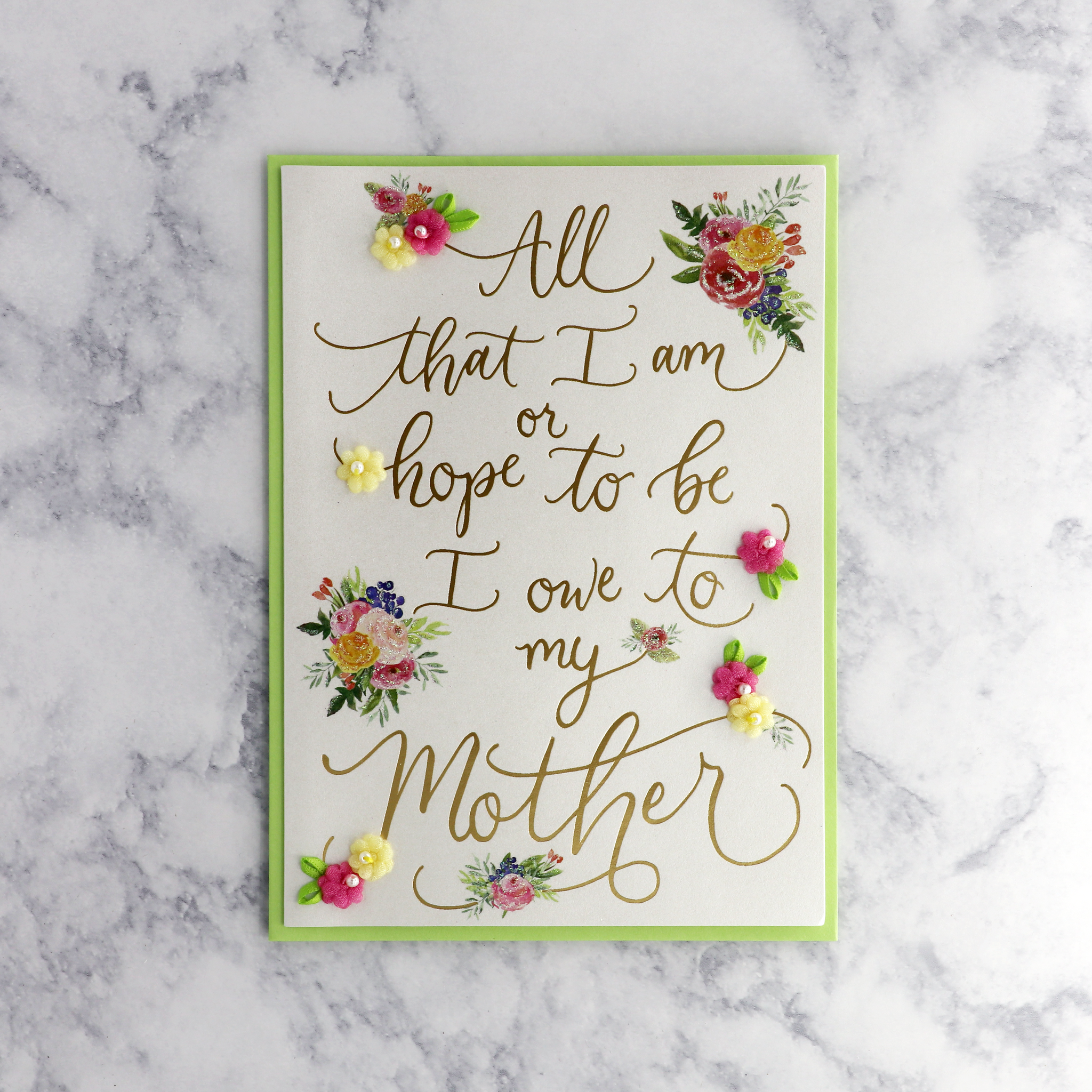 Calligraphy With Fabric Flower Mother's Day Card (For Mom)