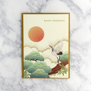 Crane With Sun Birthday Card