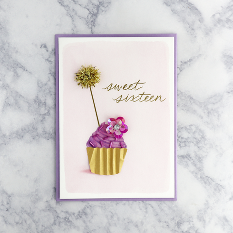 Cupcake With Sparkler Sweet 16 Birthday Card