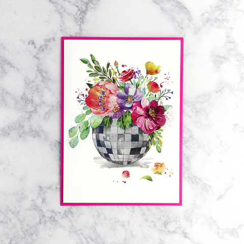 Disco Ball Flowers Blank Card