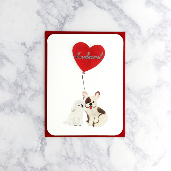Dogs with Balloon Anniversary Card (For Husband)