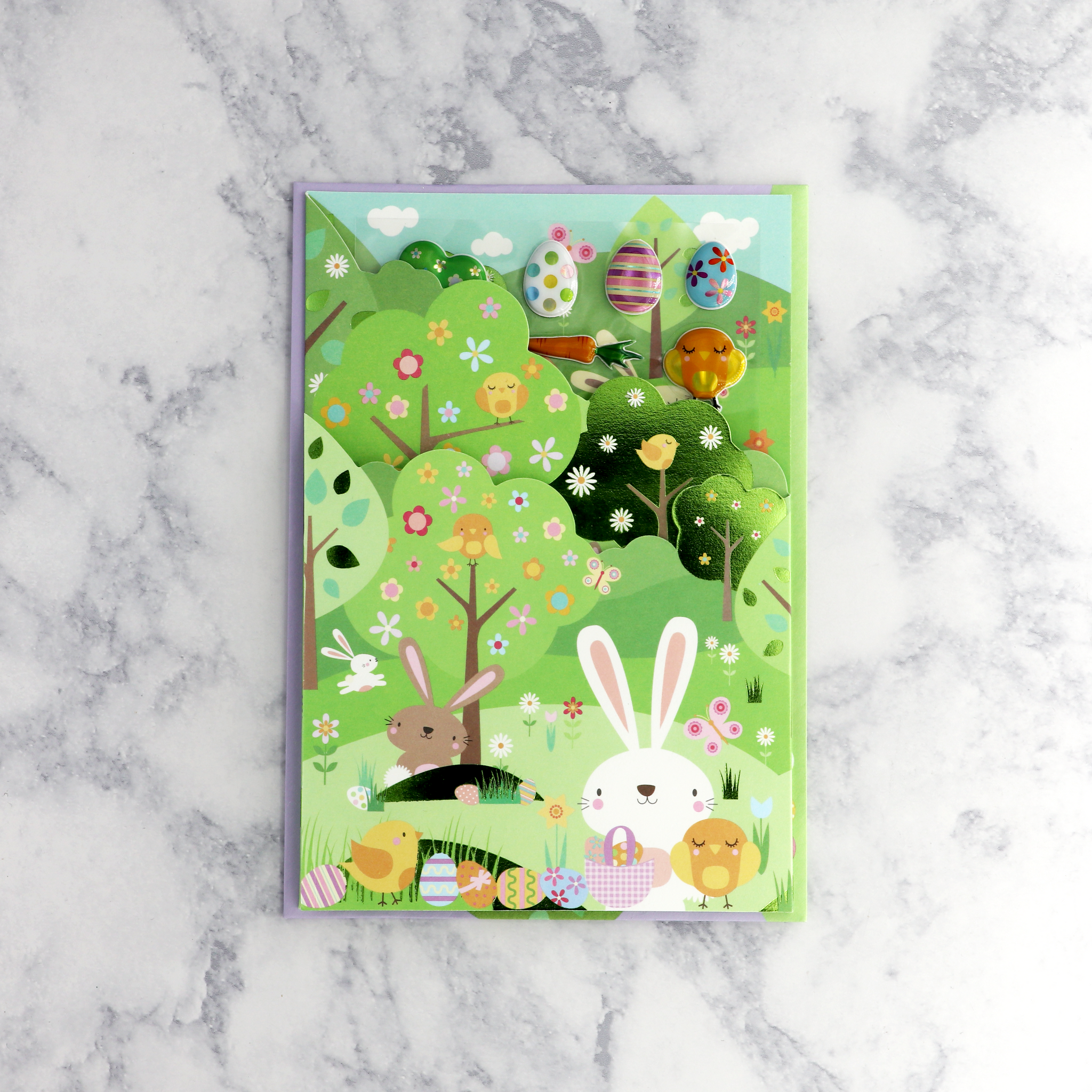 Egg Hunt Meadow with Stickers Easter Card