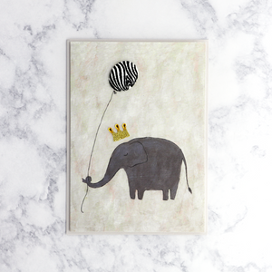 Elephant & Zebra Striped Balloon Birthday Card