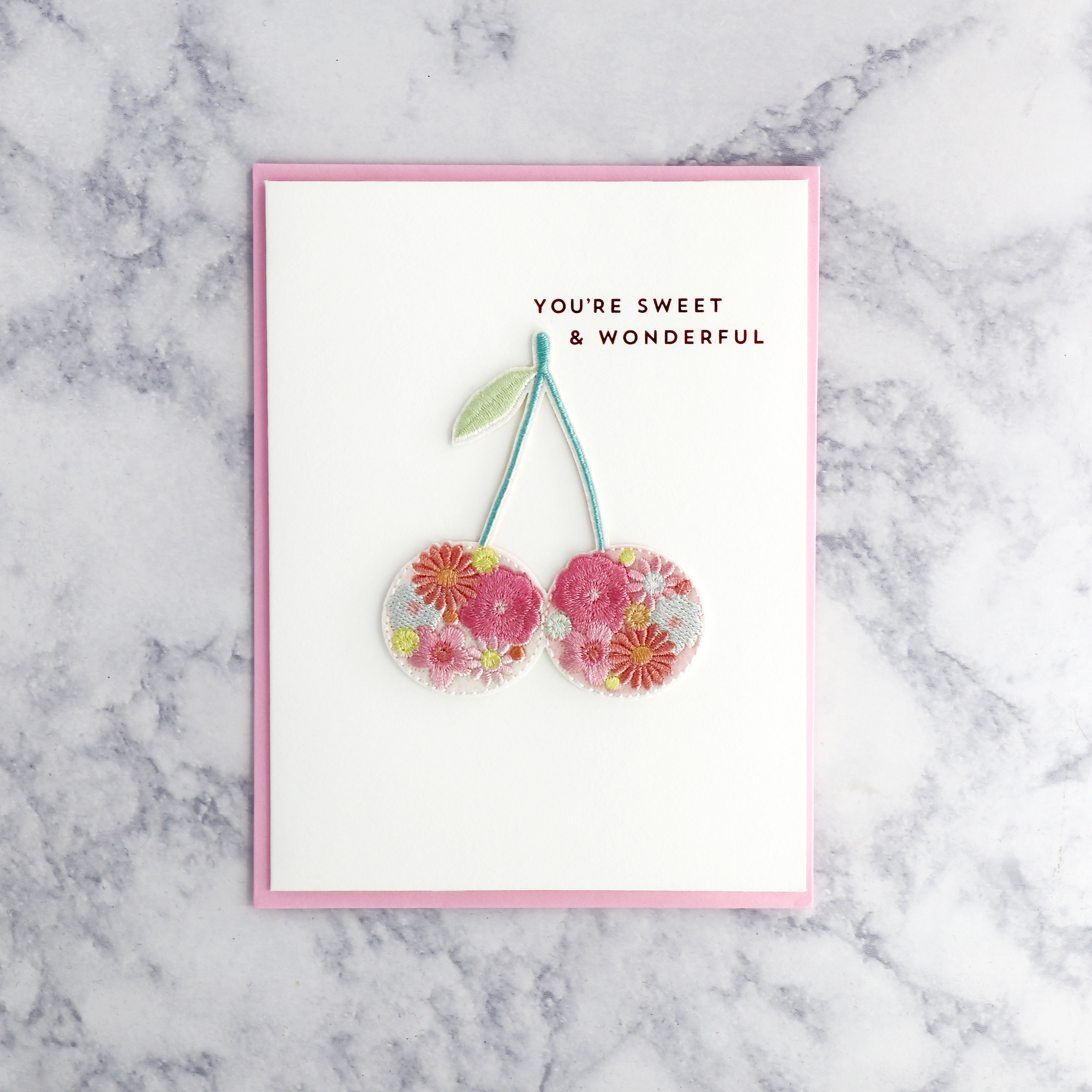 Embroidered Cherries Birthday Card