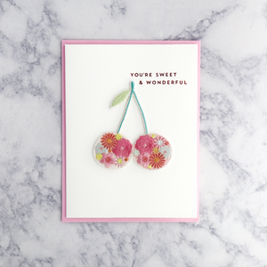 Embroidered Cherries Birthday Card